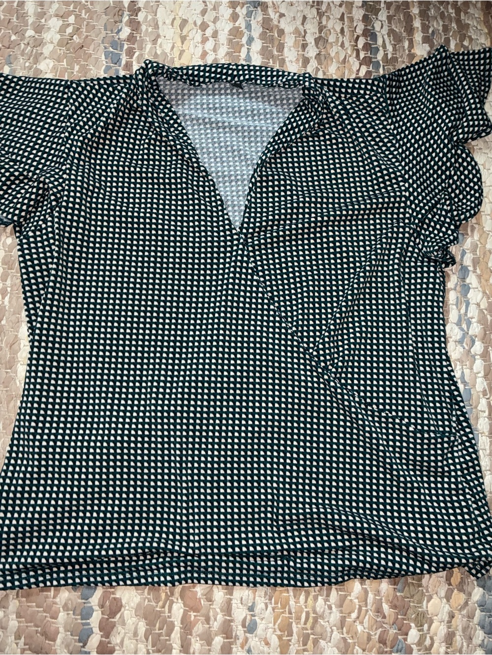 Adrianna Papell Black and White Geometric Faux-Wrap Blouse